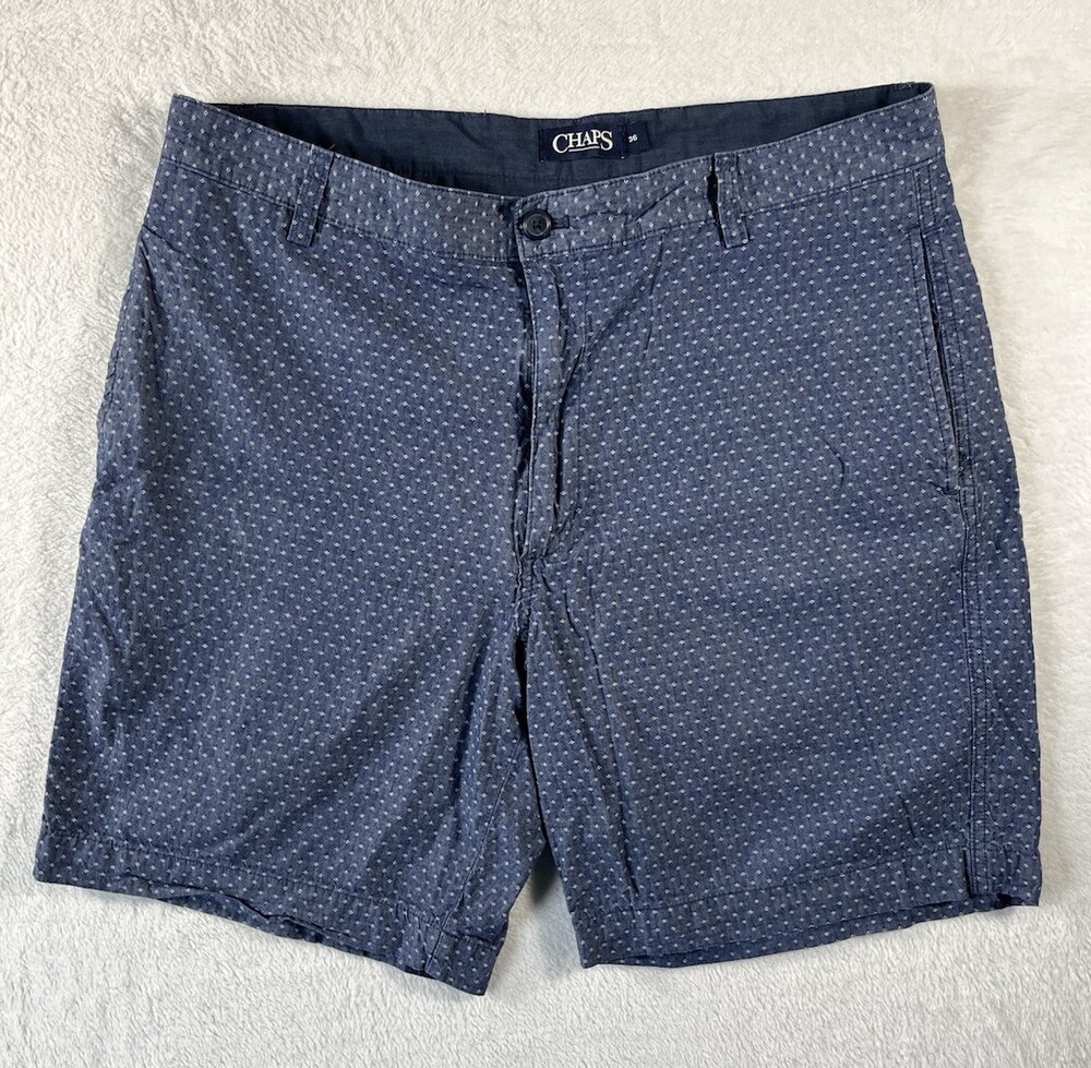 Chaps Shorts Men’s 36 Chambray Flat Front Diamond Pattern Casual Blue